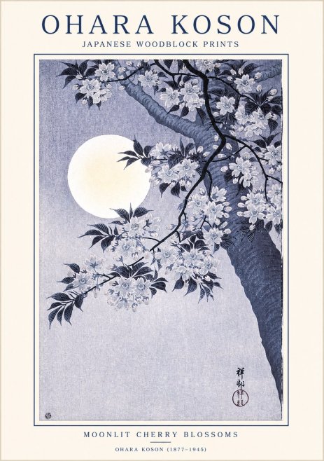 Ohara Koson Moonlit Cherry Blossoms No1 - Poster