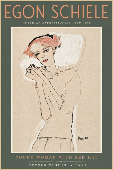 Schiele Young Woman with Red Hat No4 - Poster
