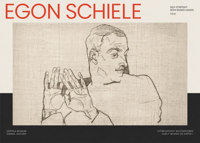 Schiele Self-portrait with Raised Hands No2 - Poster