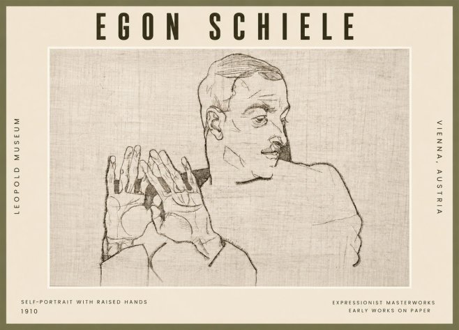 Schiele Self-portrait with Raised Hands No5 - Poster