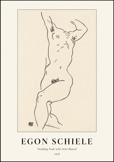 Schiele Standing Nude with Arms Raised No1 - Poster