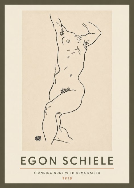 Schiele Standing Nude with Arms Raised No3 - Poster
