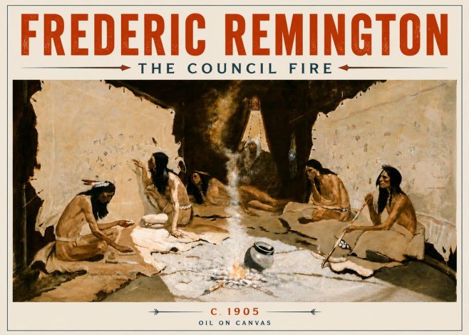 Frederic Remington The Council Fire I No5 - Poster