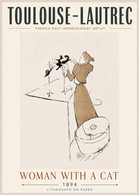 Toulouse-Lautrec Woman with a Cat No6 - Poster