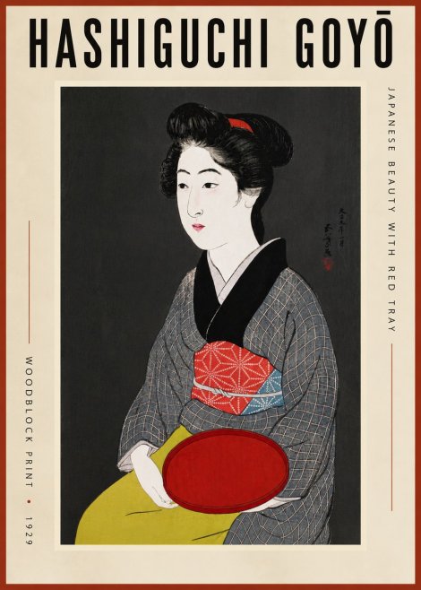 Hashiguchi Goyō Japanese Beauty with Red Tray No5 - Poster