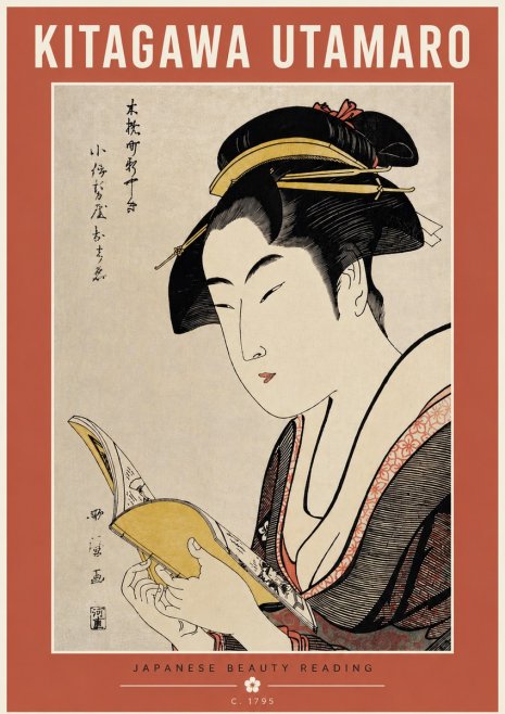 Kitagawa Utamaro Japanese Beauty Reading No5 - Poster