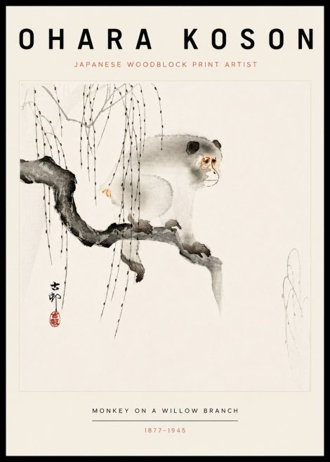 Ohara Koson Monkey on a Willow Branch No3 - Poster