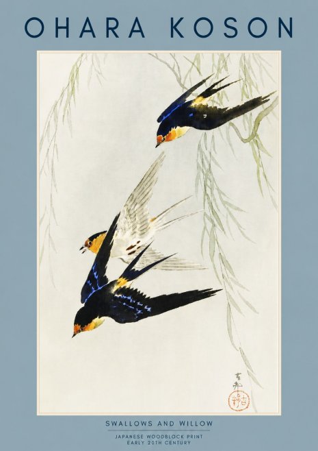 Ohara Koson Swallows and Willow I No2 - Poster