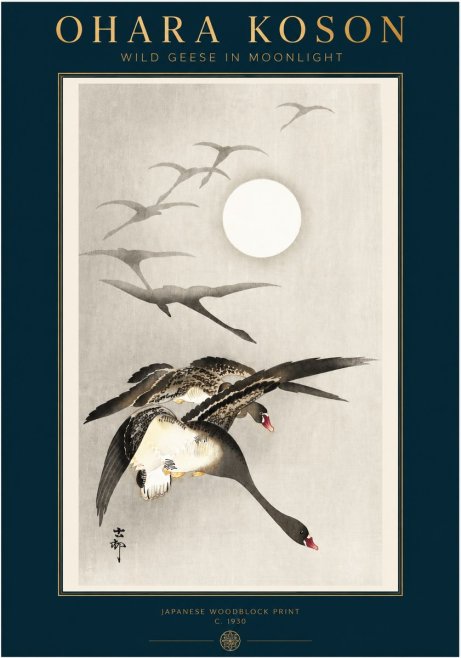 Ohara Koson Wild Geese in Moonlight I No3 - Poster