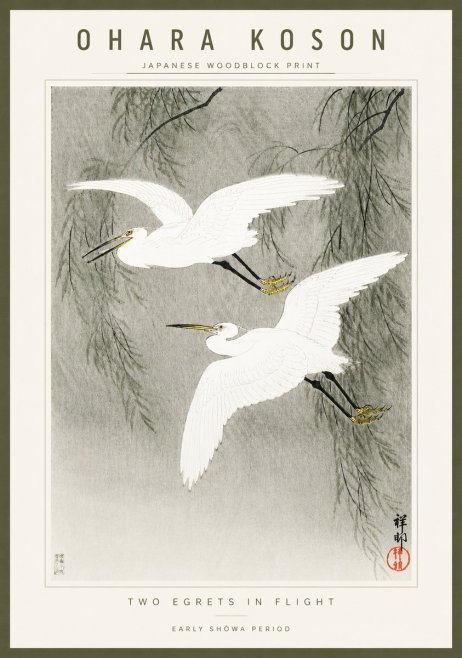 Ohara Koson Two Egrets in Flight No3 - Poster