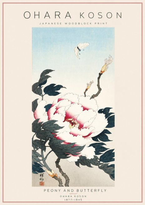 Ohara Koson Peony and Butterfly No6 - Poster