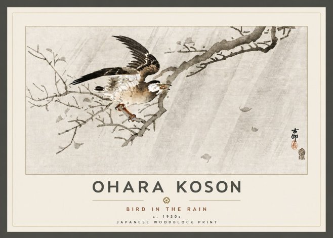 Ohara Koson Bird in the Rain No5 - Poster