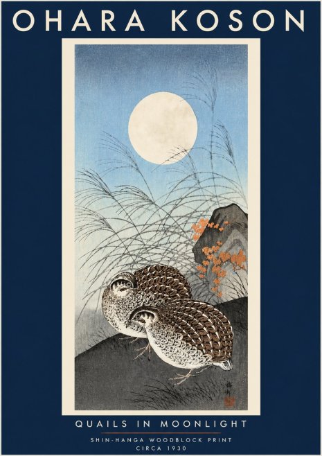 Ohara Koson Quails in Moonlight No4 - Poster