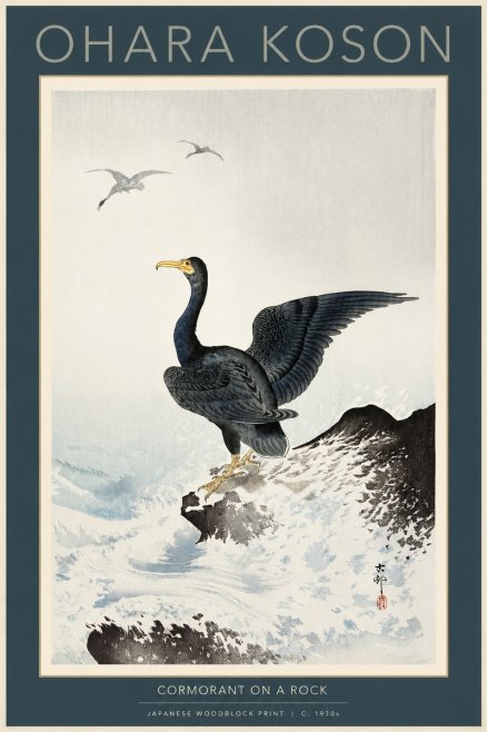 Ohara Koson Cormorant on a Rock No2 - Poster