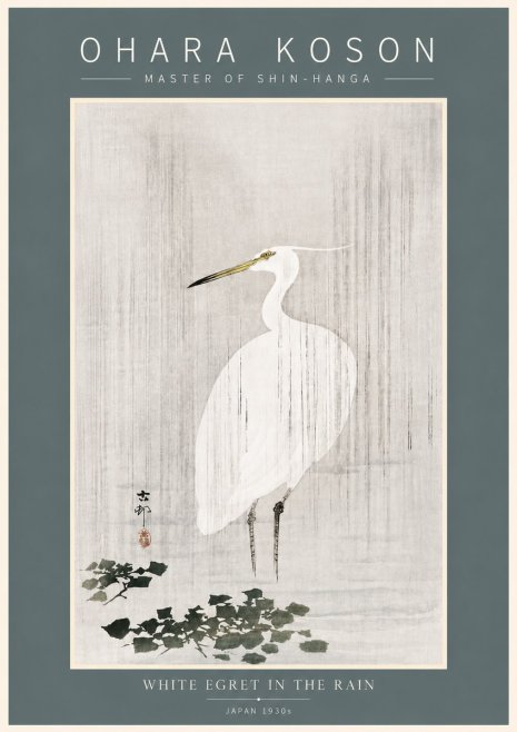 Ohara Koson White Egret in the Rain No5 - Poster