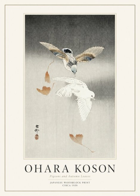 Ohara Koson Pigeons and Autumn Leaves No1 - Poster