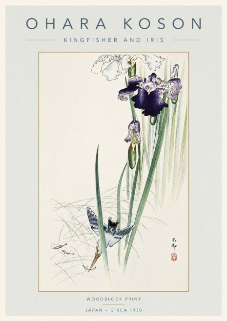 Ohara Koson Kingfisher and Iris No4 - Poster
