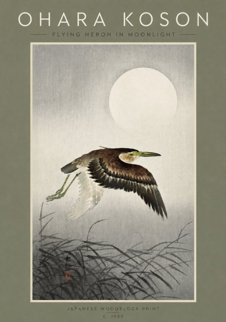 Ohara Koson Flying Heron in Moonlight No2 - Poster