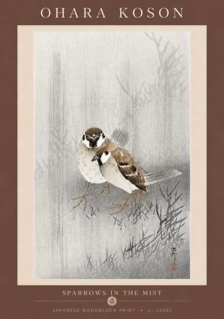 Ohara Koson Sparrows in the Mist No5 - Poster