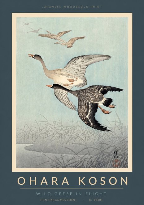 Ohara Koson Wild Geese in Flight II No2 - Poster