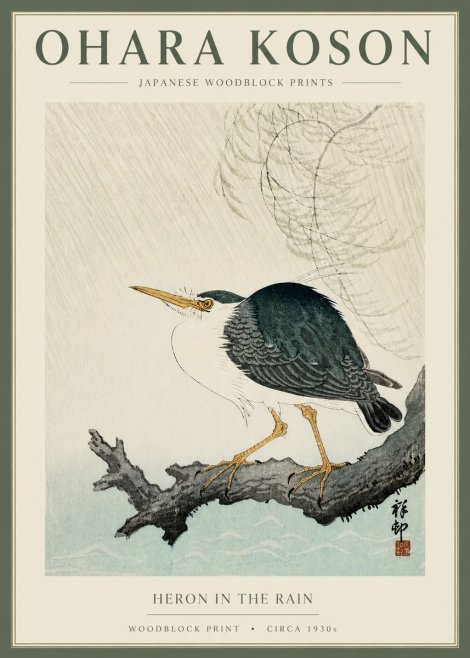 Ohara Koson Heron in the Rain No2 - Poster