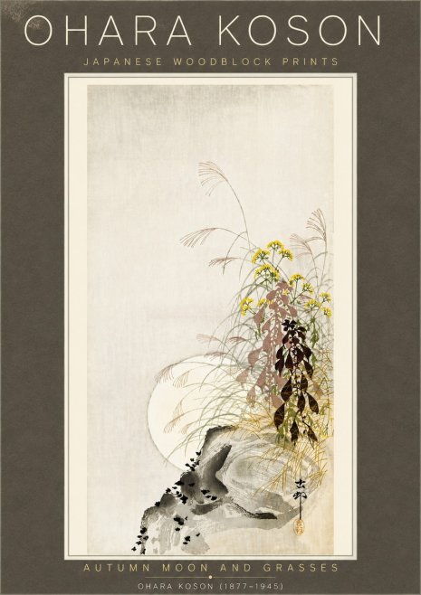 Ohara Koson Autumn Moon and Grasses No6 - Poster