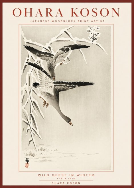 Ohara Koson Wild Geese in Winter No5 - Poster