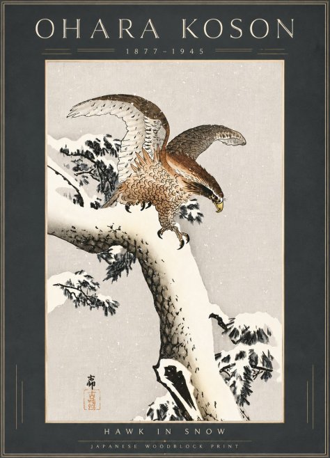 Ohara Koson Hawk in Snow No6 - Poster