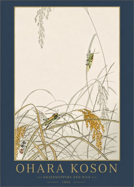 Ohara Koson Grasshoppers and Rice No3 - Poster