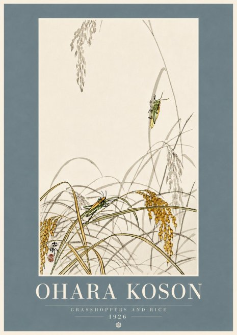 Ohara Koson Grasshoppers and Rice No5 - Poster