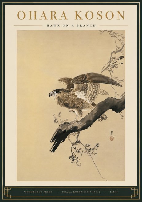 Ohara Koson Hawk on a Branch I No5 - Poster