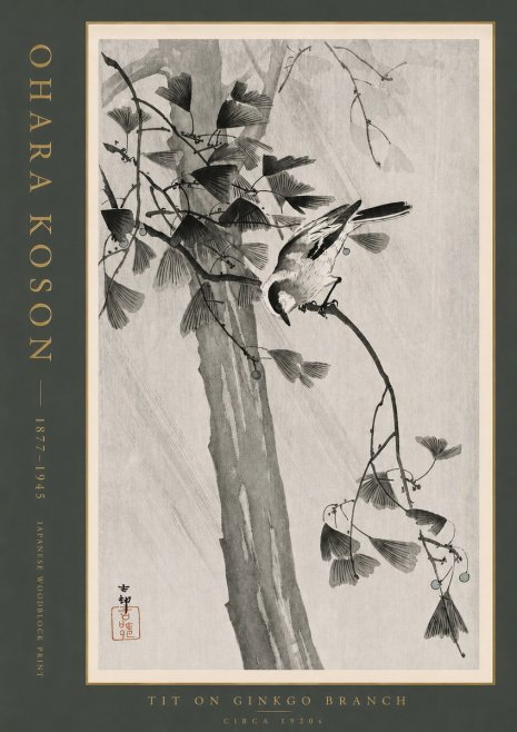 Ohara Koson Tit on Ginkgo Branch No4 - Poster