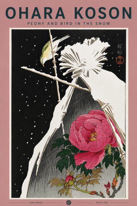 Ohara Koson Peony and Bird in the Snow No5 - Poster