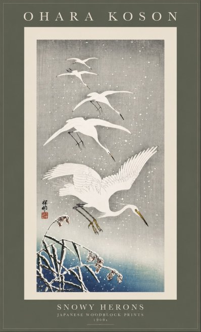 Ohara Koson Snowy Herons No3 - Poster