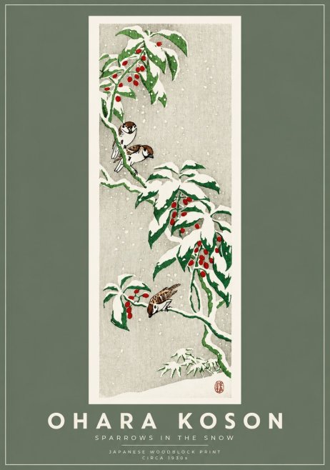Ohara Koson Sparrows in the Snow No2 - Poster