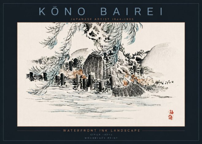 Kōno Bairei Waterfront Ink Landscape No4 - Poster