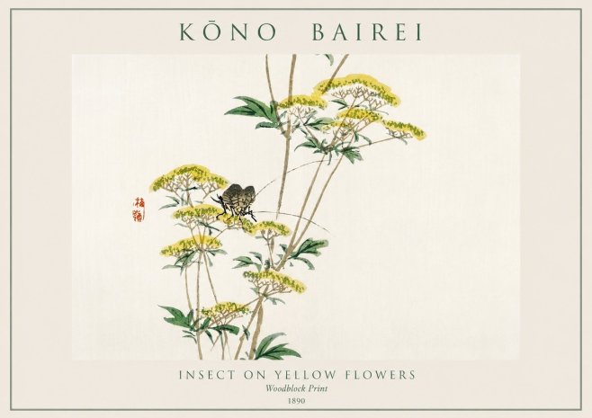 Kōno Bairei Insect on Yellow Flowers No1 - Poster