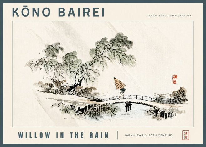 Kōno Bairei Willow in the Rain No5 - Poster