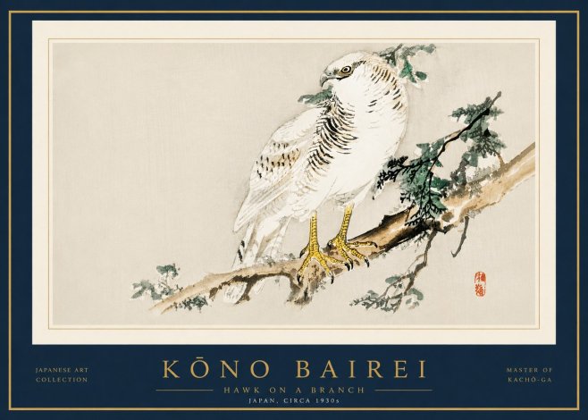 Kōno Bairei Hawk on a Branch No5 - Poster
