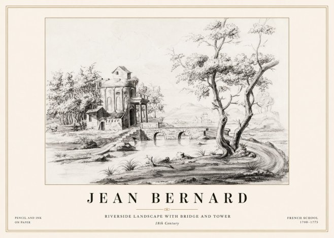 Jean Bernard Riverside Landscape with Bridge and Tower No1 - Poster