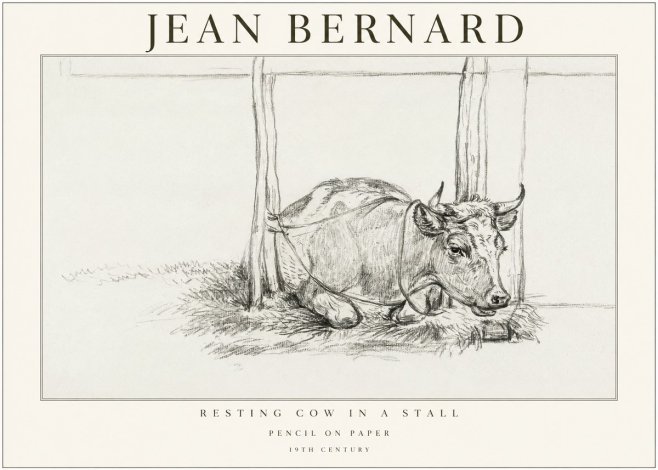 Jean Bernard Resting Cow in a Stall No1 - Poster