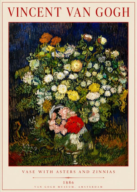 Van Gogh Vase with Asters and Zinnias No6 - Poster