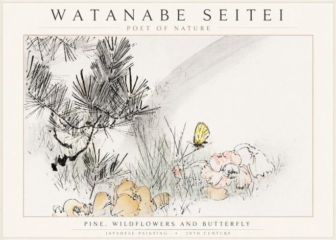 Watanabe Seitei Pine, Wildflowers and Butterfly No3 - Poster