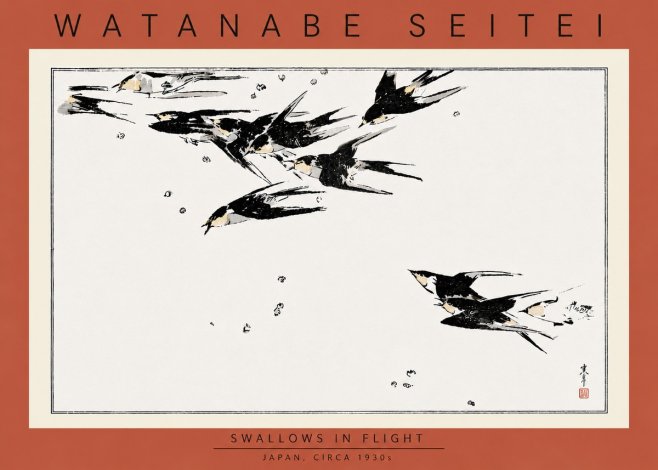 Watanabe Seitei Swallows in Flight No5 - Poster