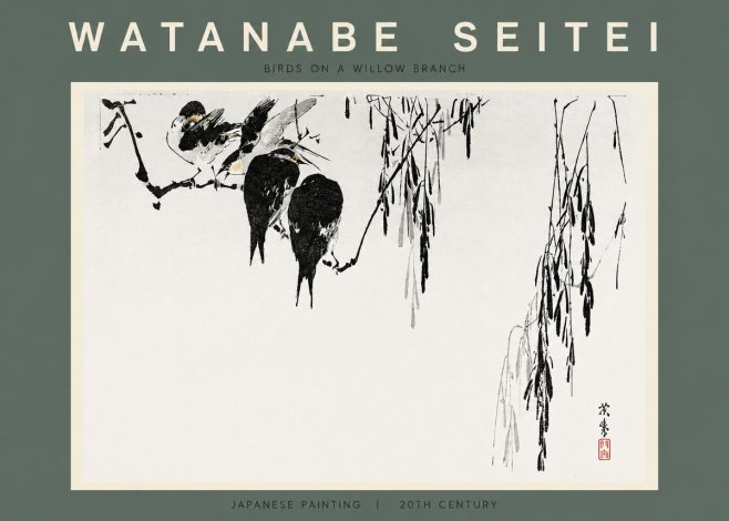 Watanabe Seitei Birds on a Willow Branch No2 - Poster