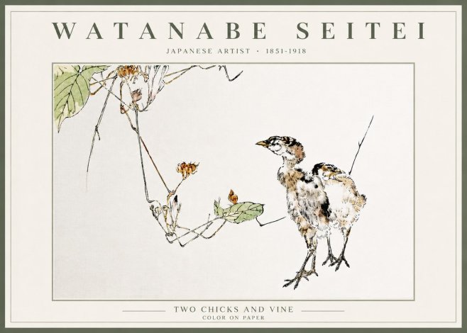 Watanabe Seitei Two Chicks and Vine No5 - Poster