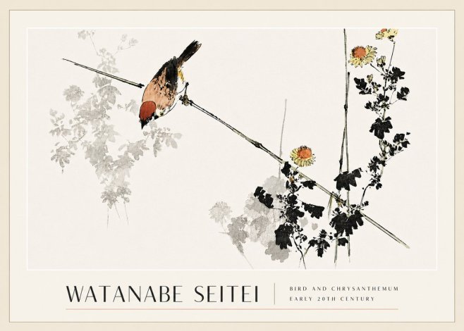 Watanabe Seitei Bird and Chrysanthemum No3 - Poster