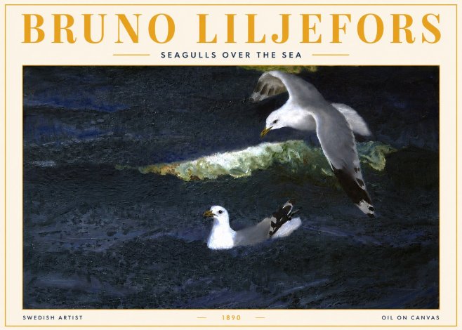 Bruno Liljefors Seagulls over the Sea No3 - Poster