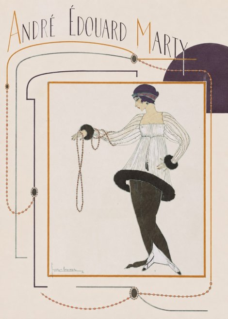 André Édouard Marty Elegant Woman with Pearl Necklace No6 - Poster