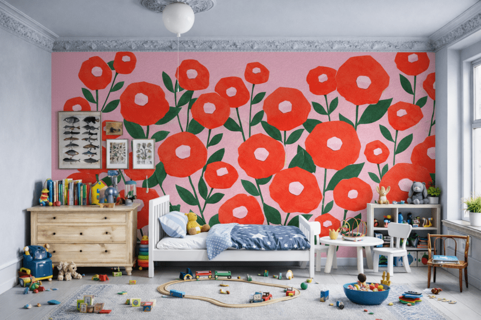 Crimson Flora Mural